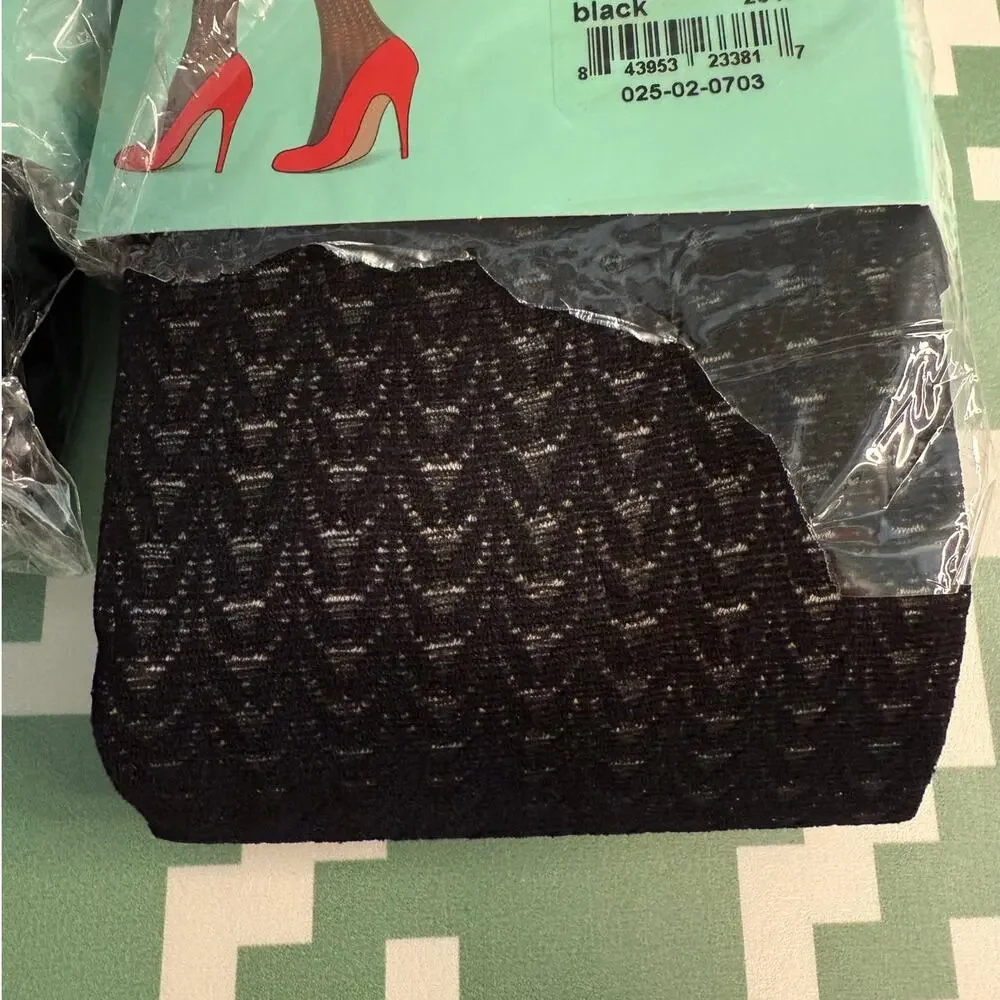 Spanx Assets Tights Pantyhose Lot of 2 Black Stripe Texture Pattern Size 3 NWT